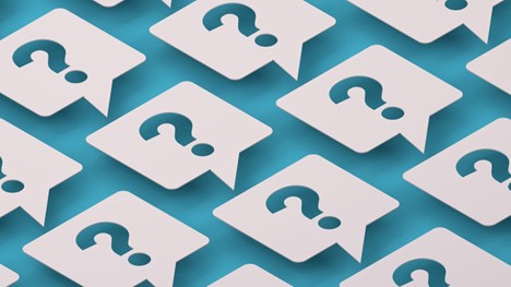 A series of speech bubbles with question marks